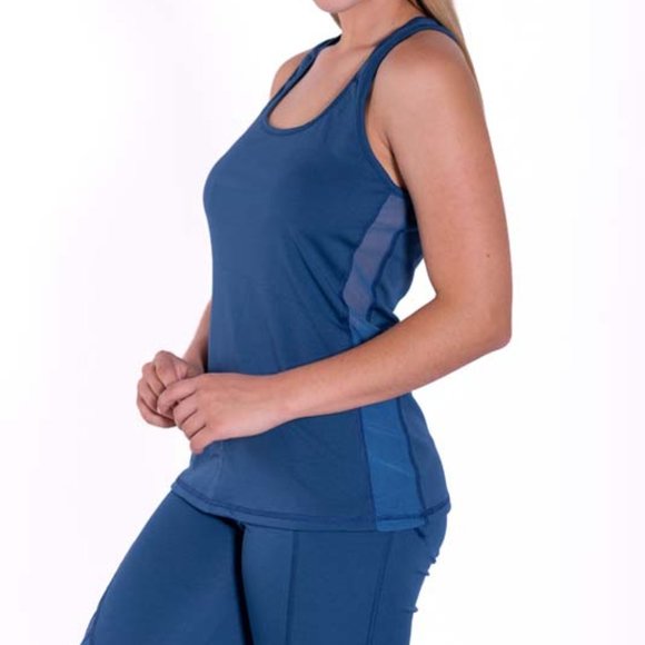 Racerback Mesh Detailed Blue Tank Top - Picture 3 of 6